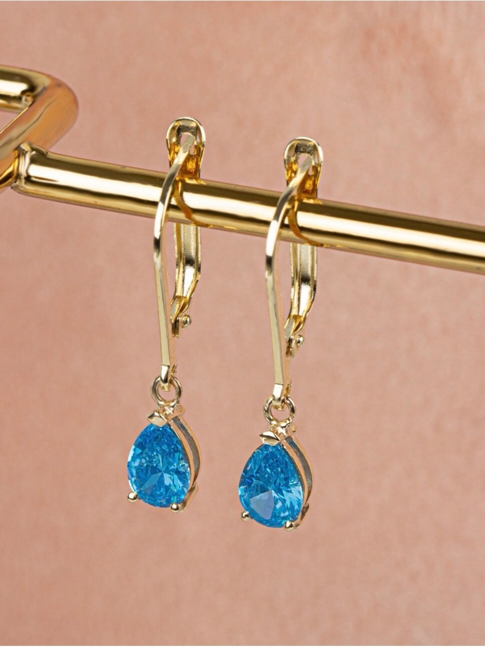 14k Gold Drop Earrings with Blue Topaz Stones